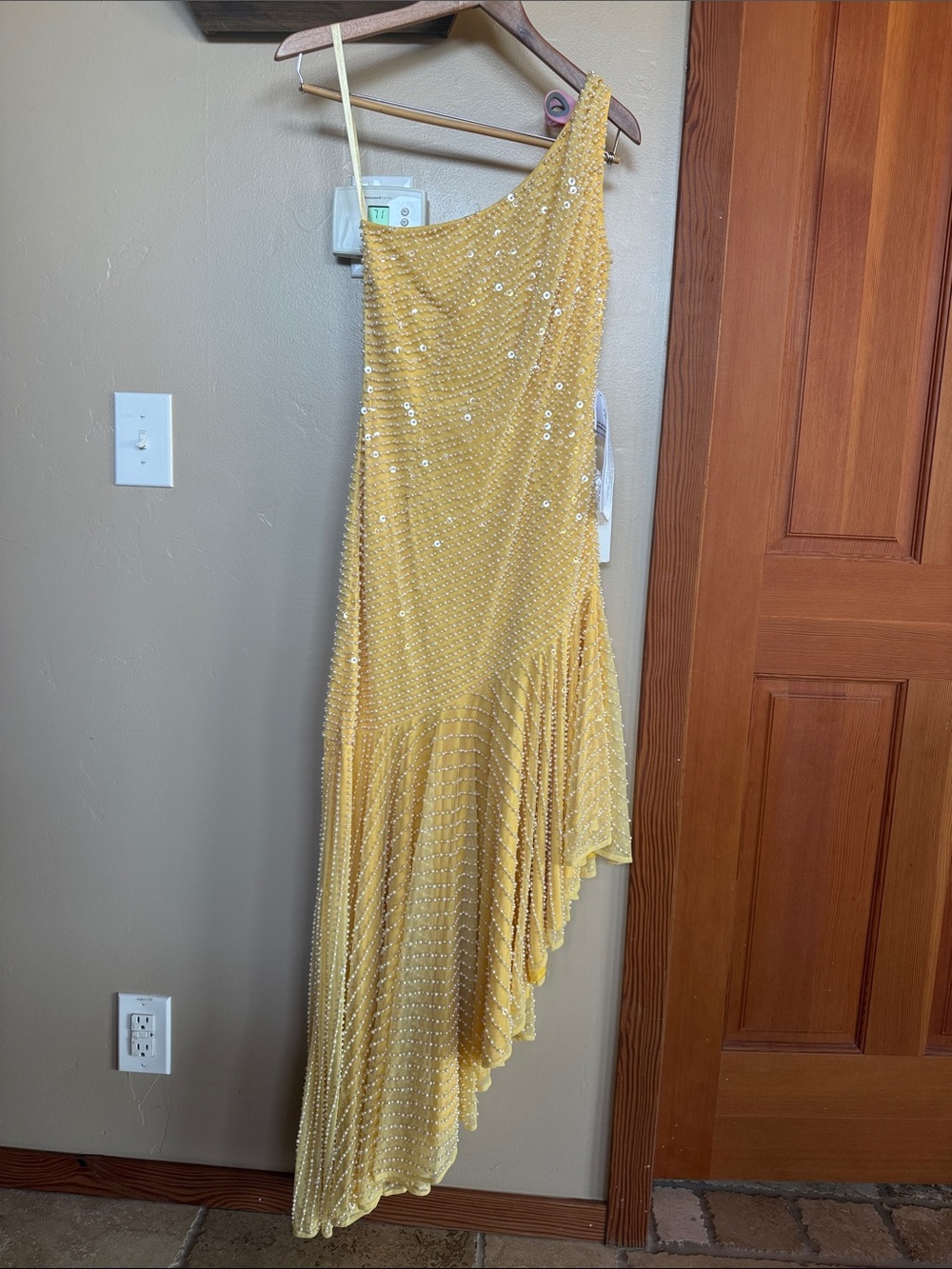 Mac Duggal Yellow One-Shoulder Sequin Asymmetric Dress